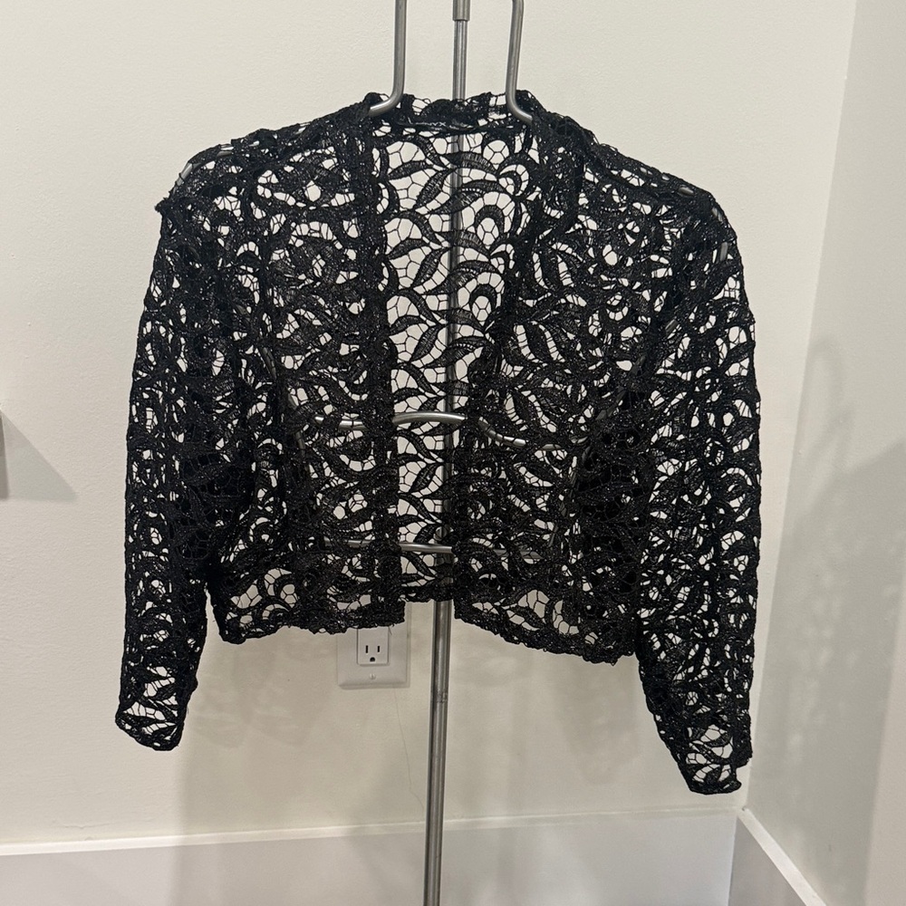 Onyx Nite Black Crochet Openwork Shrug